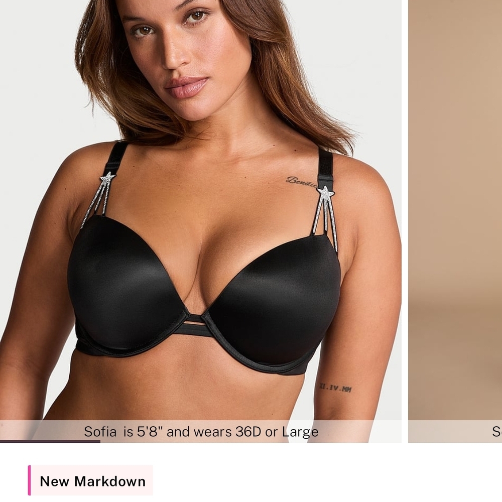 32dd Victoria's secret black very sexy star shine strap push up